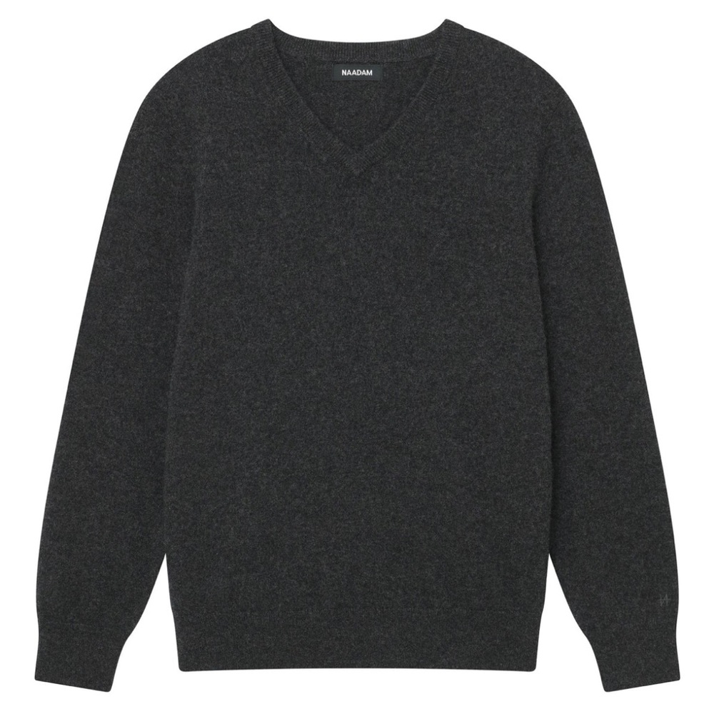 Naadam Men's The Original Cashmere brushed V-Neck Charcoal Sweater. XL